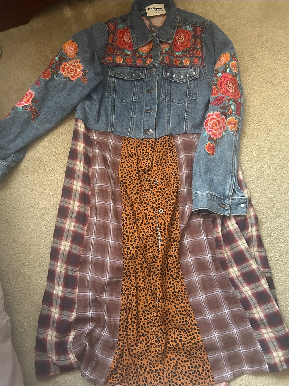 Savanna Jane Blue Denim Shirt with Orange and Pink Floral Embroidery